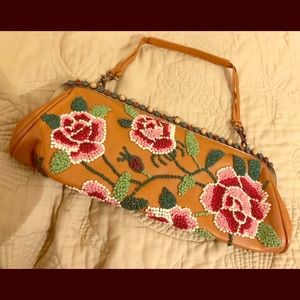Isabella Fiore Rose Embellished Leather Clutch